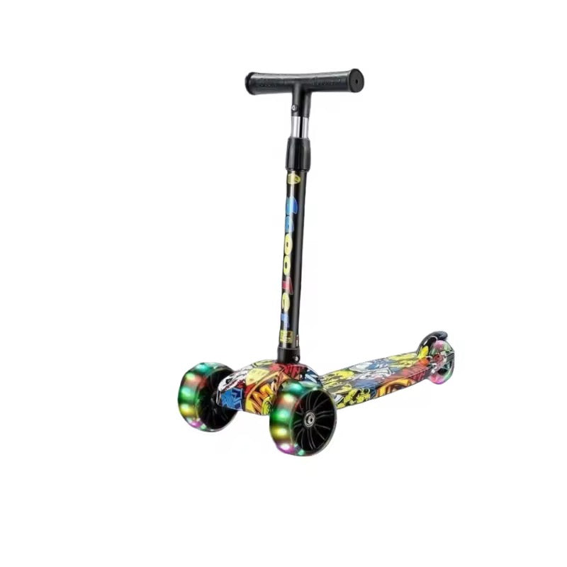 Kids Scooter Child Kick Flashing LED Light Up 3 Wheel Push Adjustable Folding