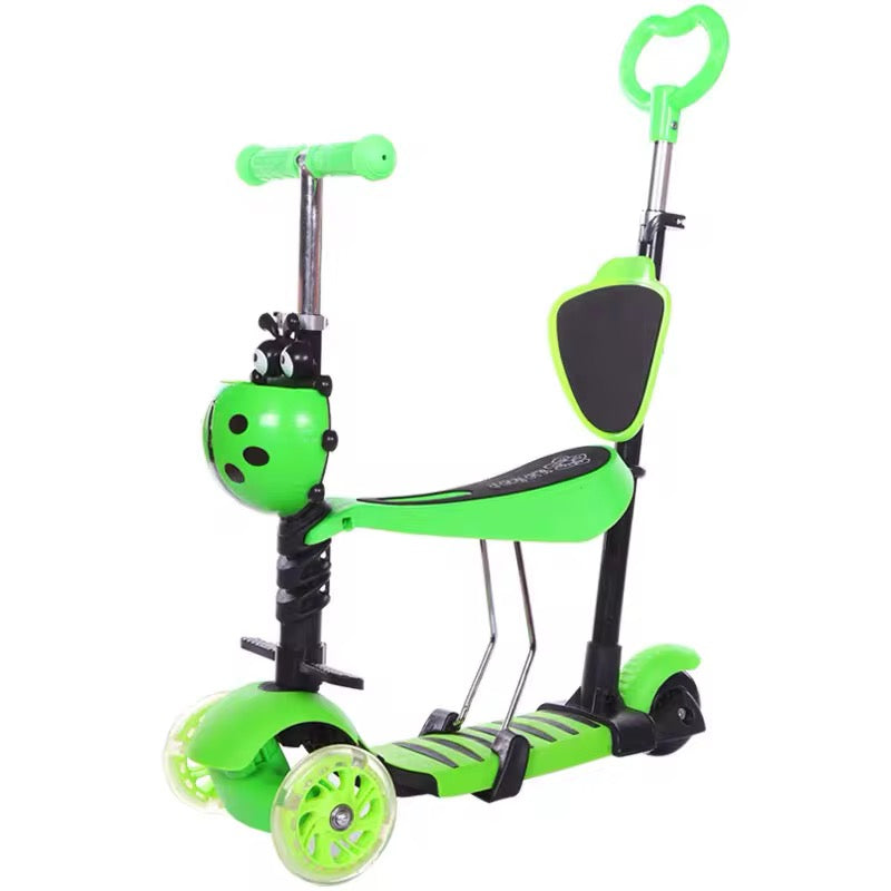 5 in 1 Kids Push Scooter Adjustable Height Removable Seat LED Flashing 3 Wheels