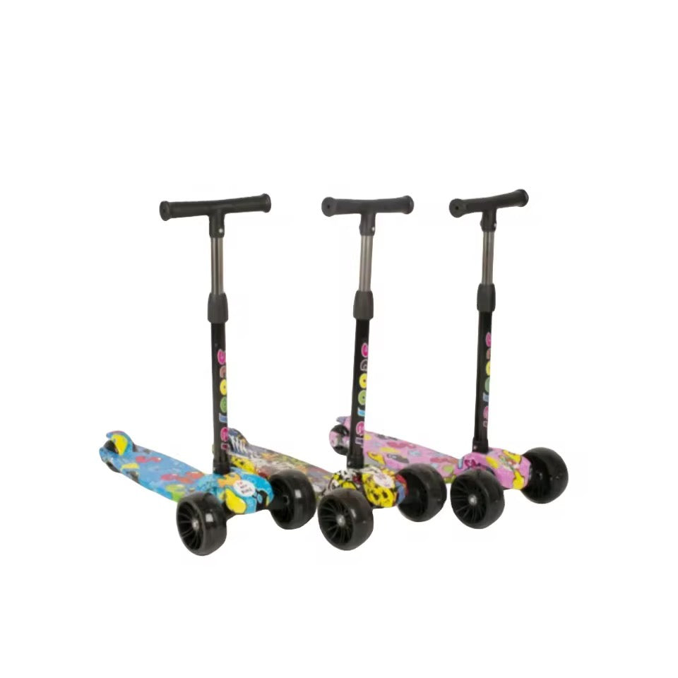 Kids Scooter Child Kick Flashing LED Light Up 3 Wheel Push Adjustable Folding