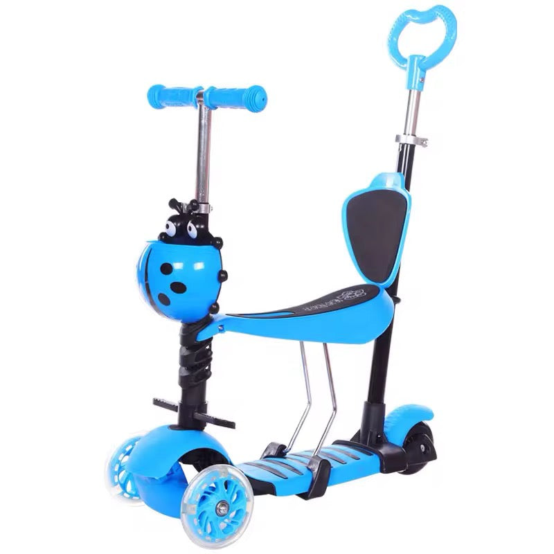 5 in 1 Kids Push Scooter Adjustable Height Removable Seat LED Flashing 3 Wheels