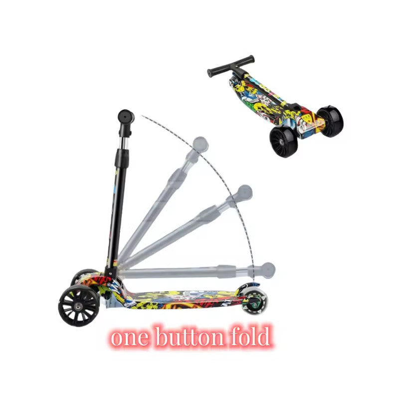 Kids Scooter Child Kick Flashing LED Light Up 3 Wheel Push Adjustable Folding