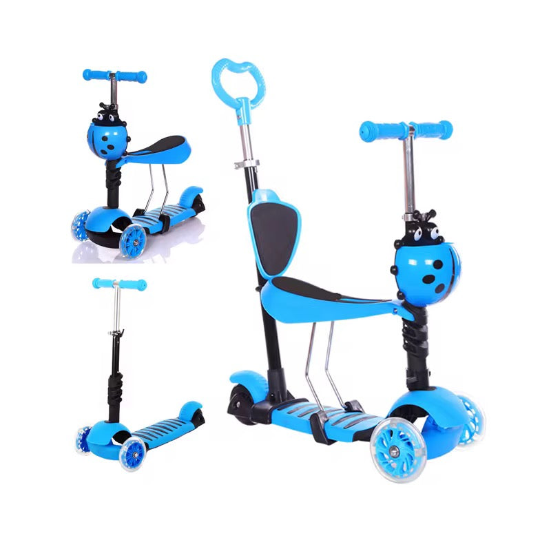 5 in 1 Kids Push Scooter Adjustable Height Removable Seat LED Flashing 3 Wheels