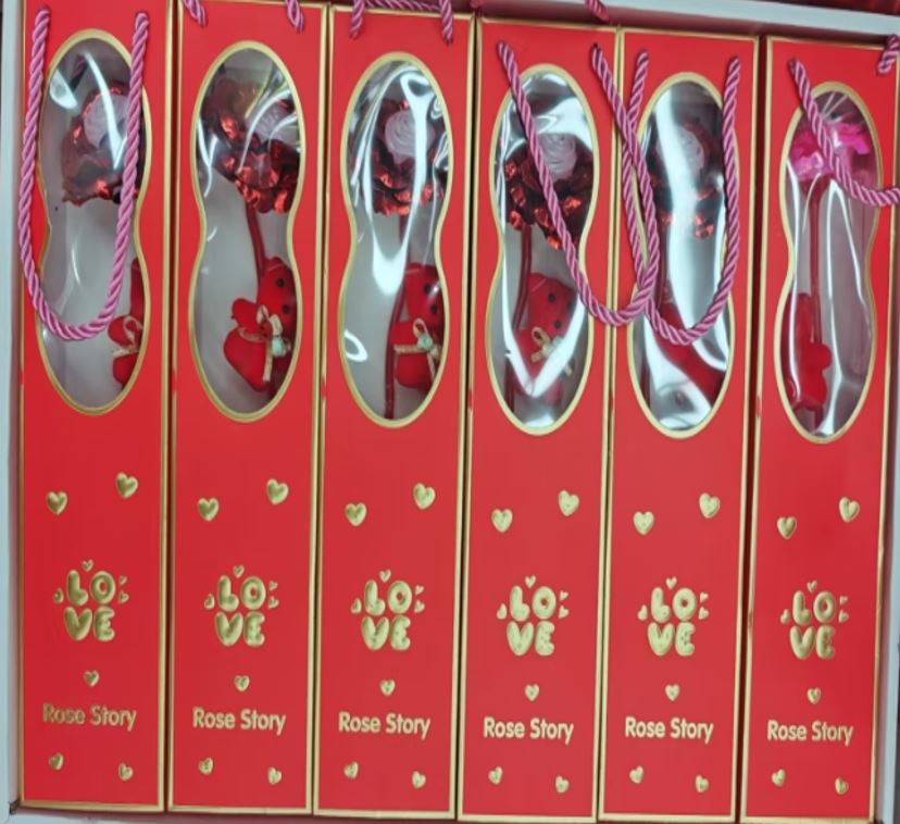 6pcs Rose Artificial Flower light up with bear