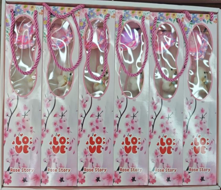 6pcs Rose Artificial Flower light up with bear