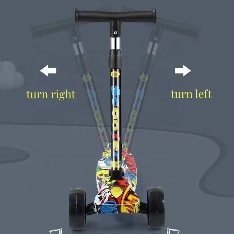 Kids Scooter Child Kick Flashing LED Light Up 3 Wheel Push Adjustable Folding