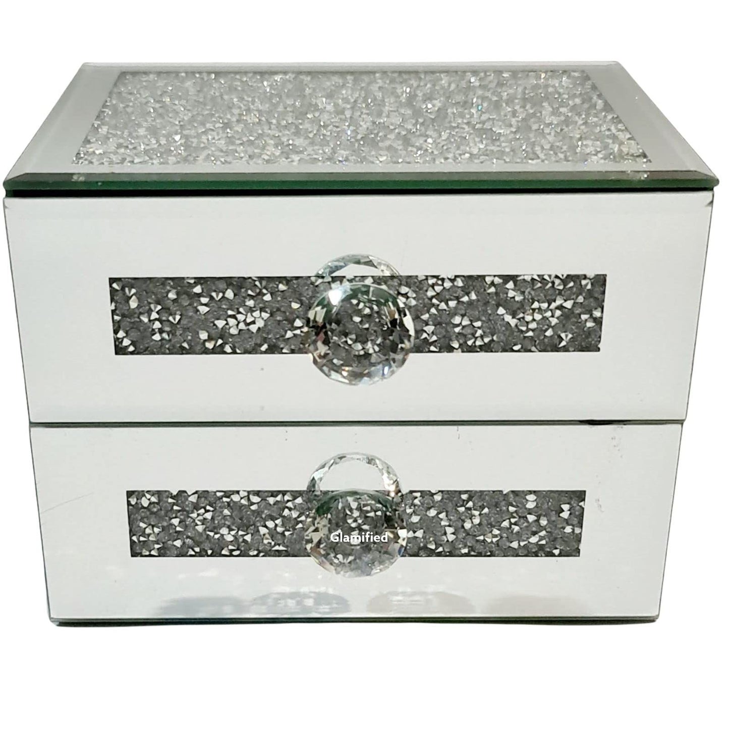 Mirrored crushed crystal 2 drawer jewellery box (silver)
