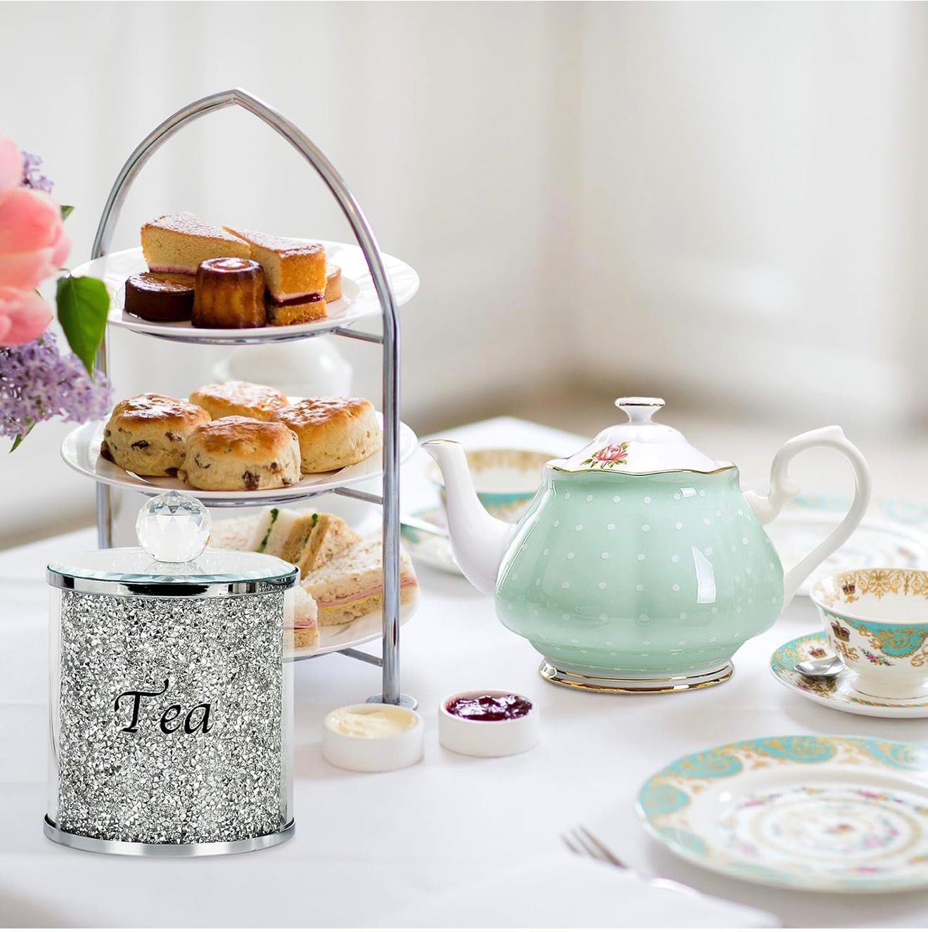 Tea Coffee Suger Canisters set Crushed Crystal