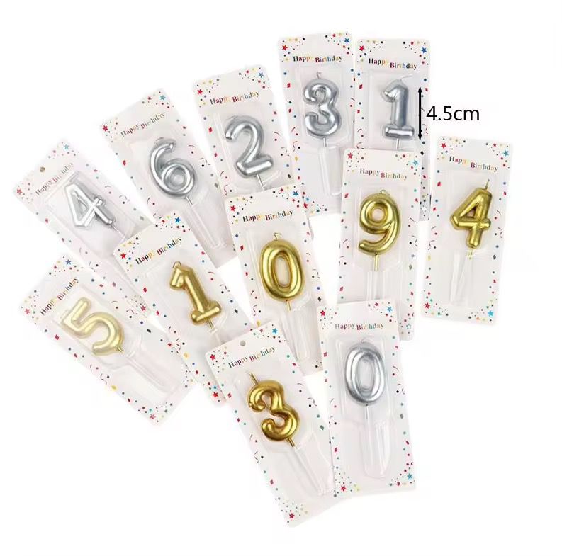 20pc Gold-plated number candles, mixed colors, numbers 0-9 mixed.