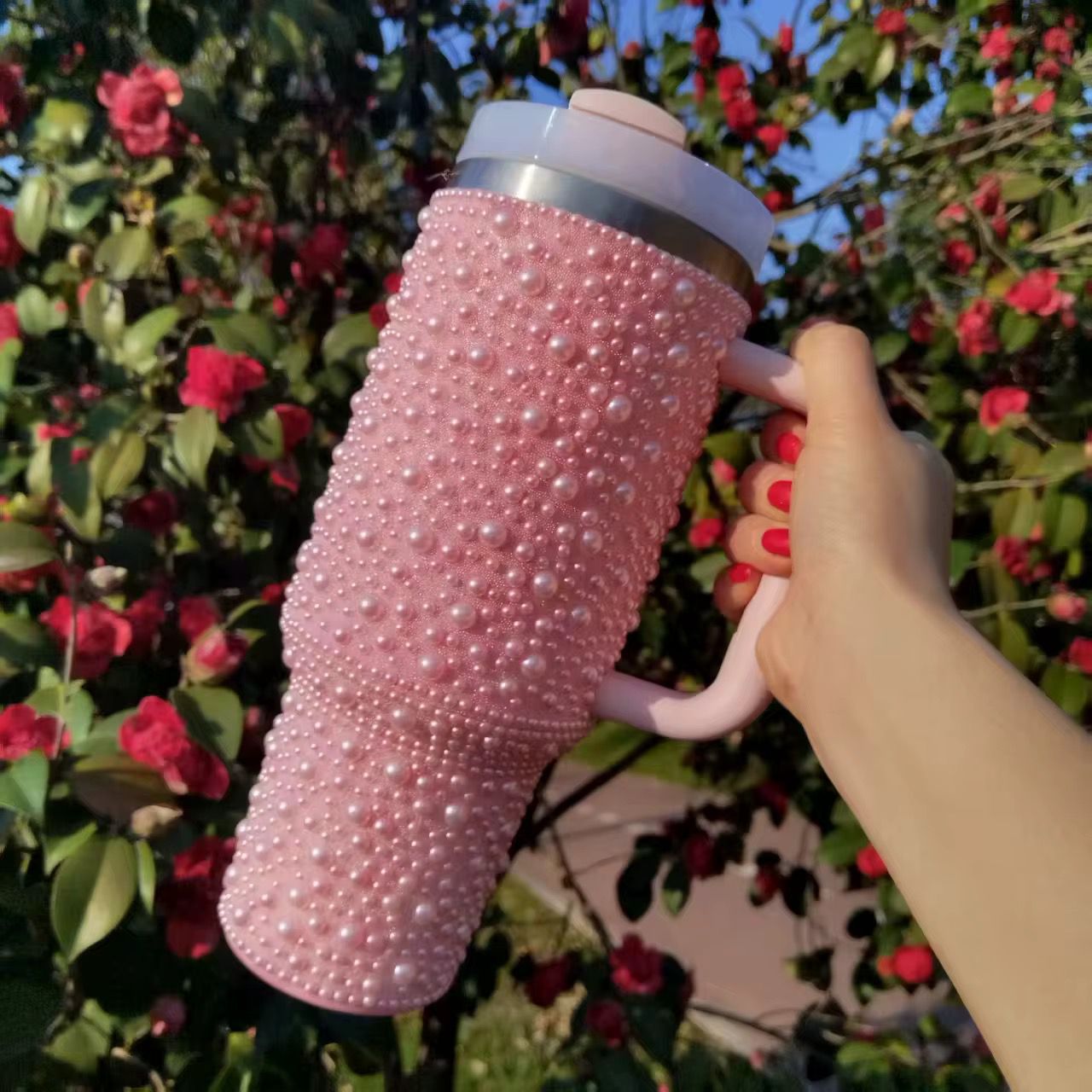 1200ml Pearl-Embedded Thermos Mug