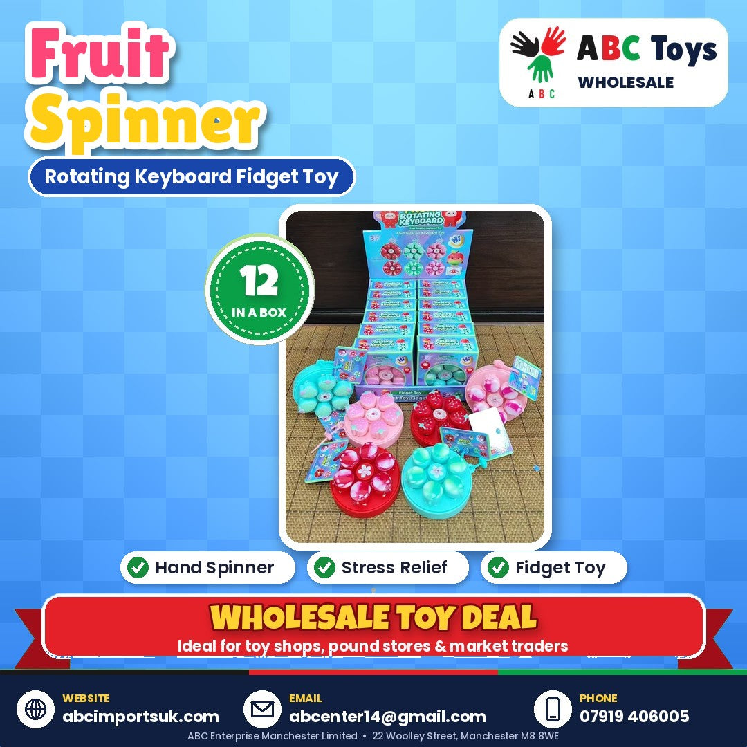 Fruit Rotating Keyboard Fidget Spinner Toy - 12 in a box | ABC Toys Wholesale