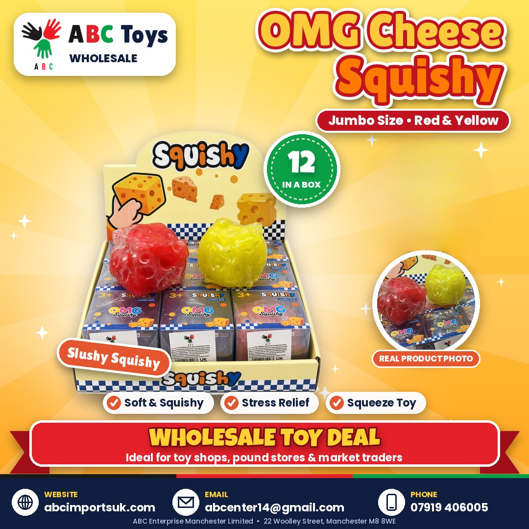 OMG Cheese Squishy - Jumbo Red & Yellow - 12 in a box | ABC Toys Wholesale