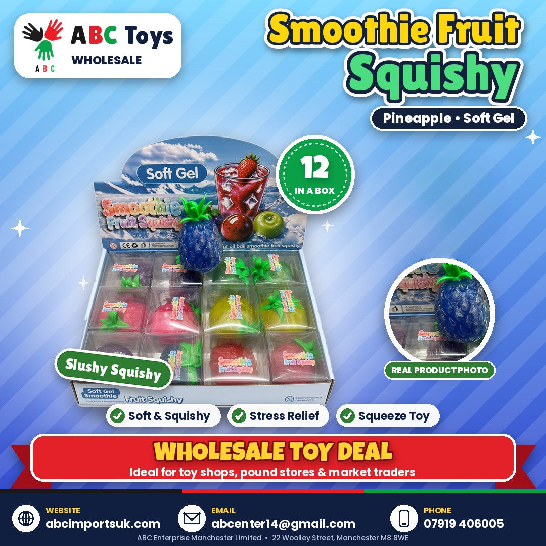 Smoothie Fruit Squishy - Pineapple Soft Gel - 12 in a box | ABC Toys Wholesale