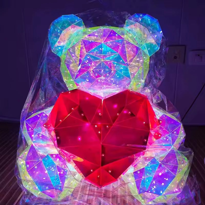 Magic LED Interactive 3d lights bear with a heart
