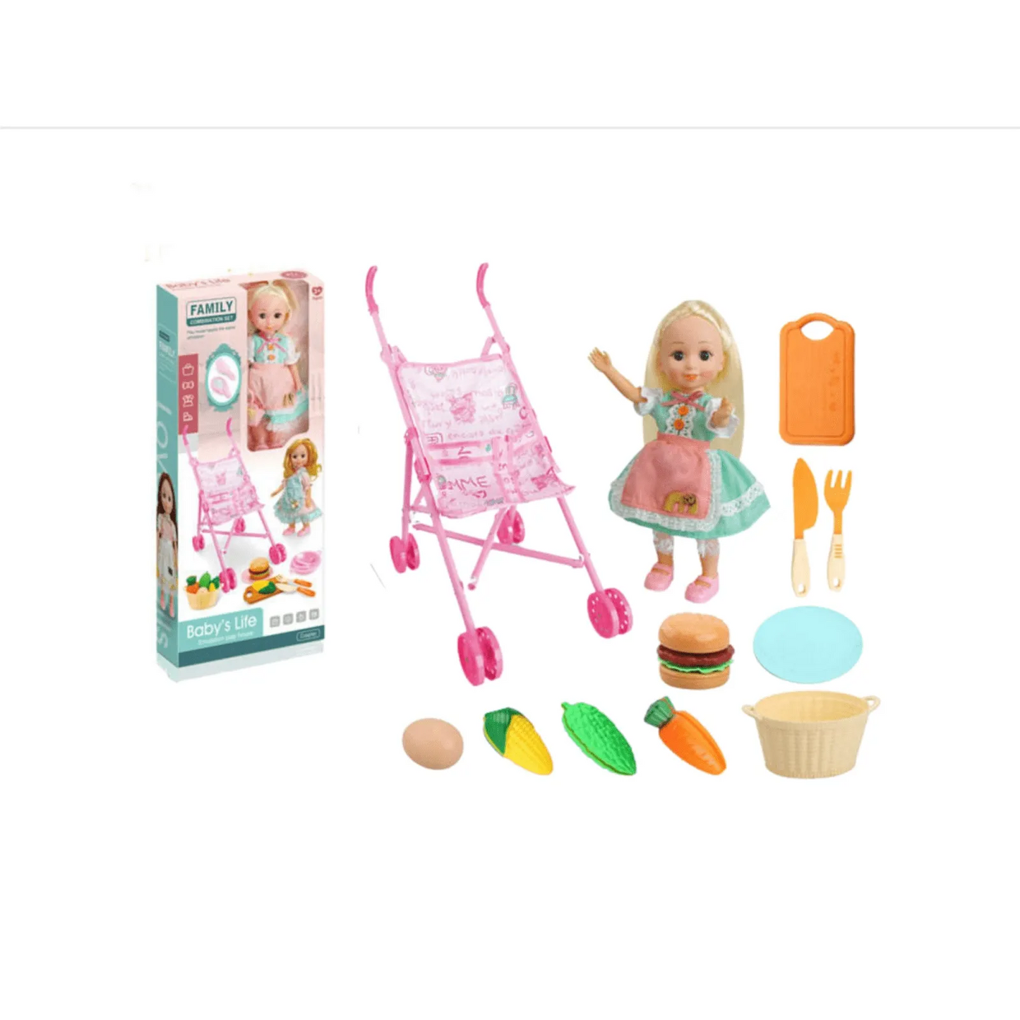 Push chair with doll and accessories