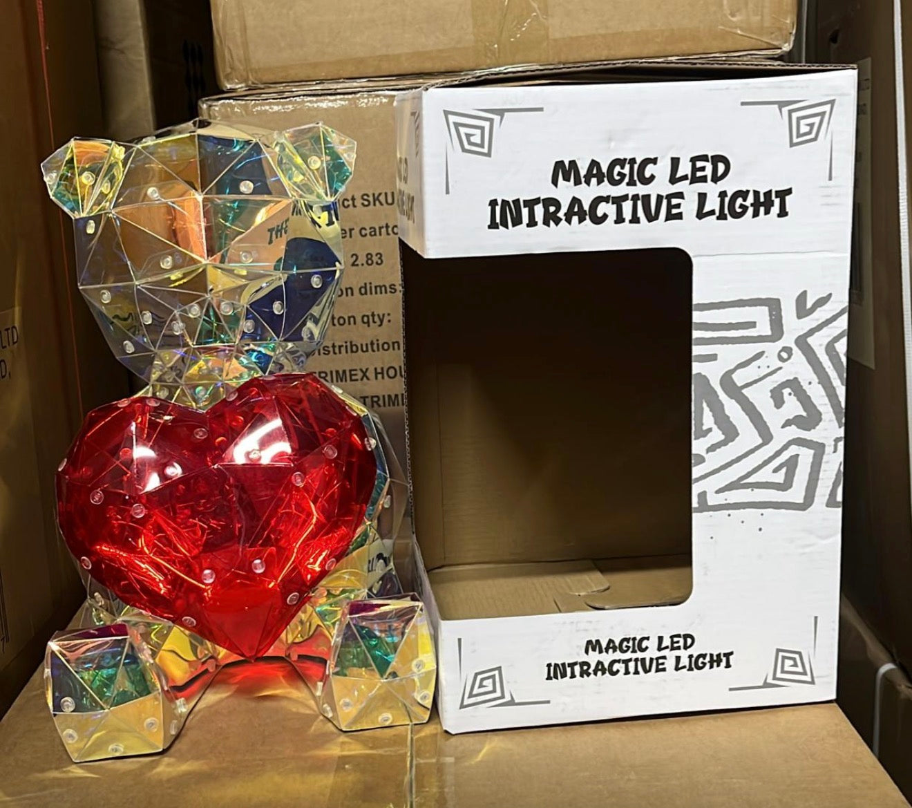 Magic LED Interactive 3d lights bear with a heart