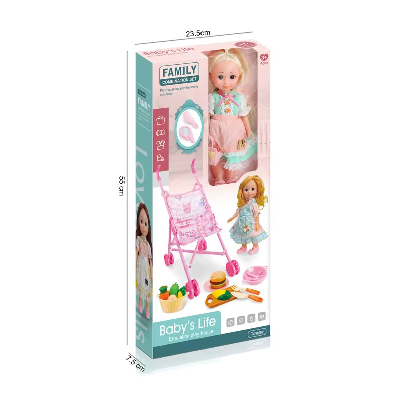 Push chair with doll and accessories