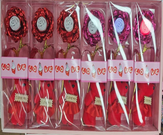 6pcs Rose  Artificial Flower light up with bear