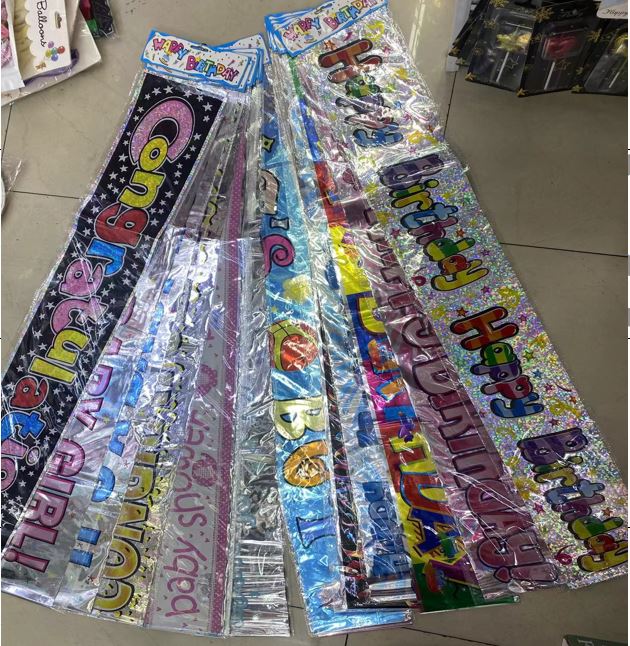 12pc Aluminum Foil Banner with Mixed English  Designs