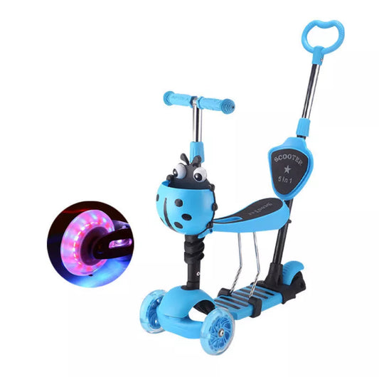 5 in 1 Kids Push Scooter Adjustable Height Removable Seat LED Flashing 3 Wheels