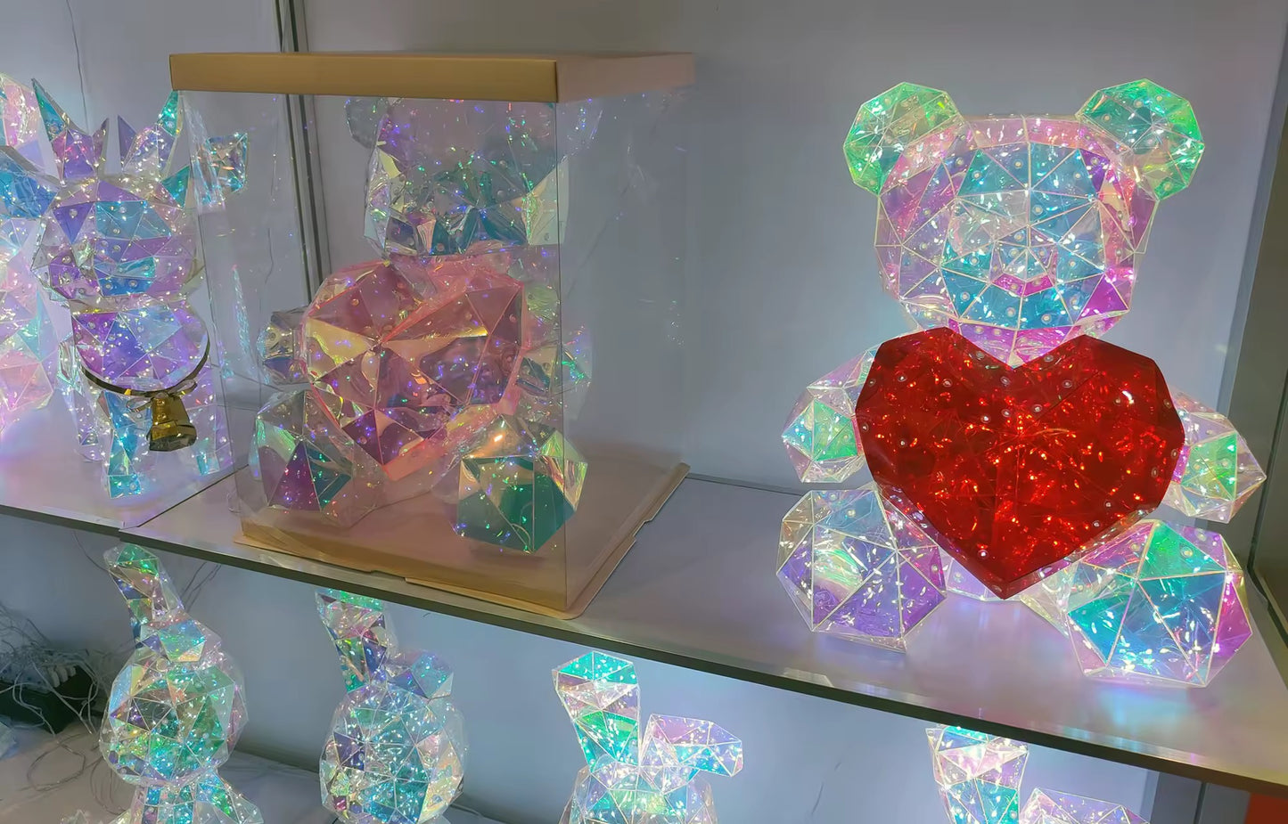 Magic LED Interactive 3d lights bear with a heart