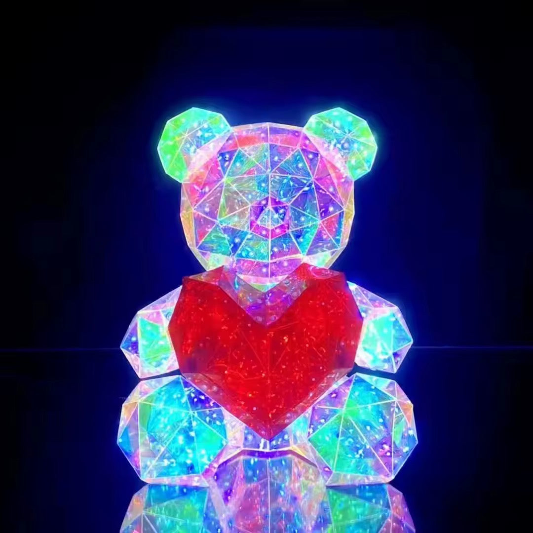 Magic LED Interactive 3d lights bear with a heart