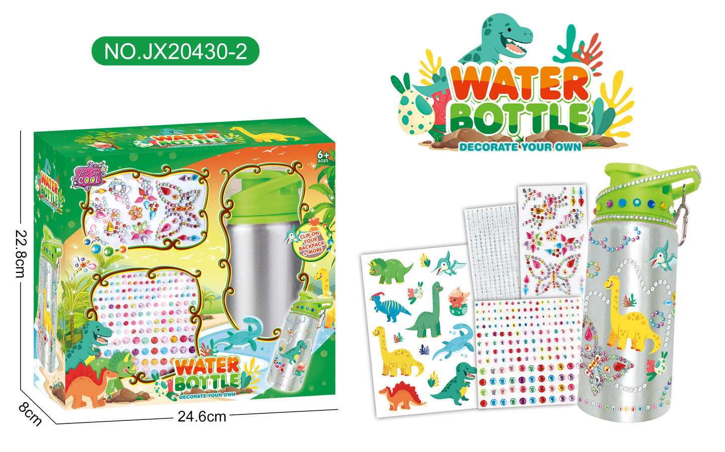 water bottle with cool stickers dinasour