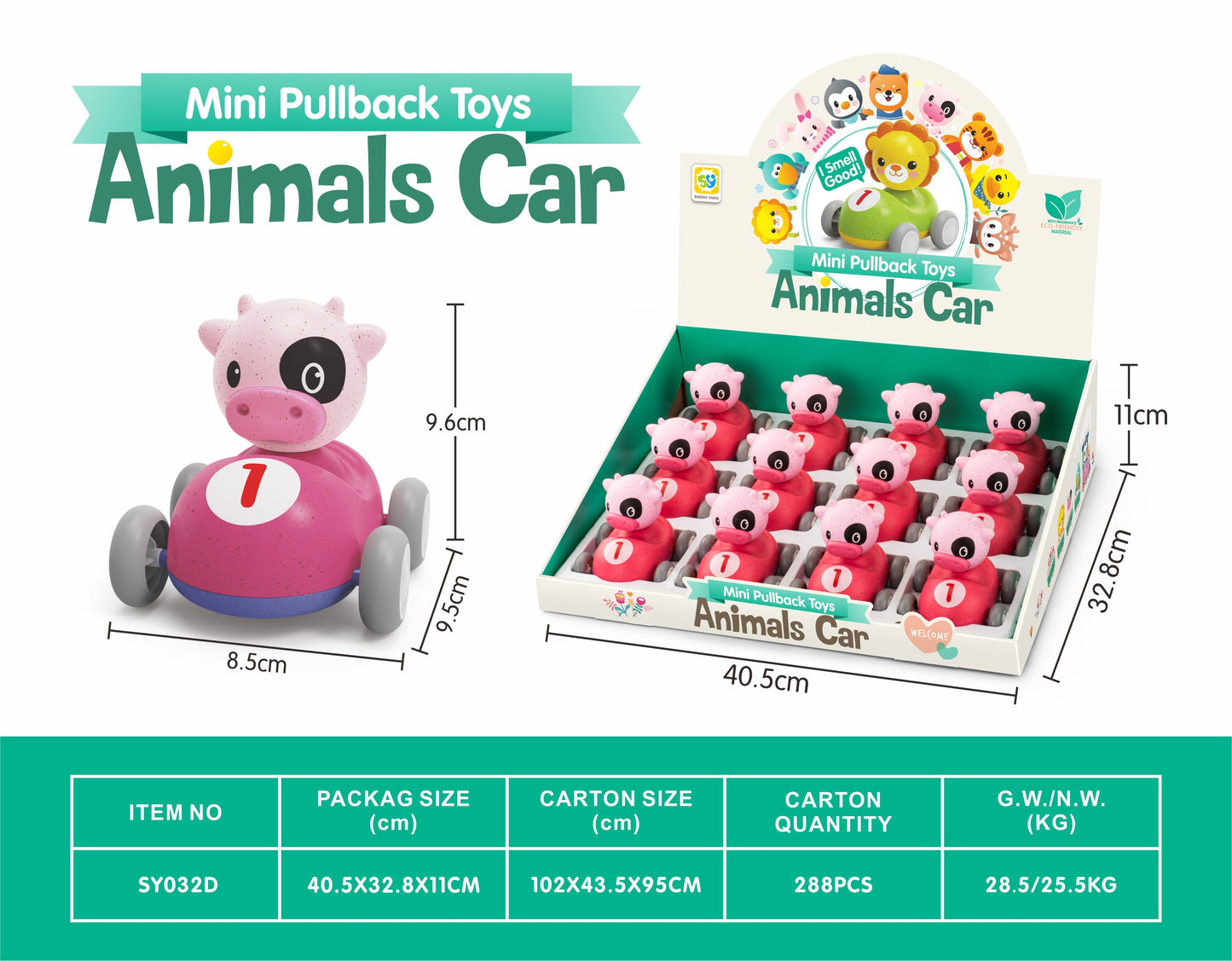 Pullback animal cars PINK.