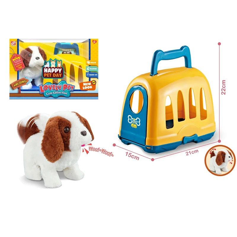 Children's electric plush dog toy, family toy, dog cage that can bark and walk,