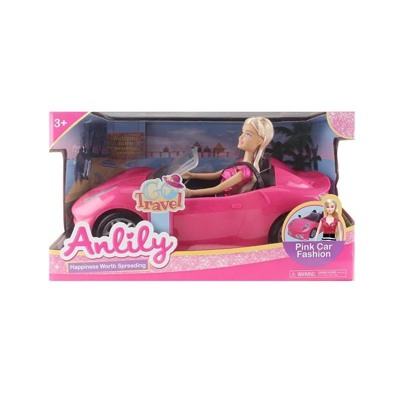 Ann Lili 11.5 inch solid body doll Pink car