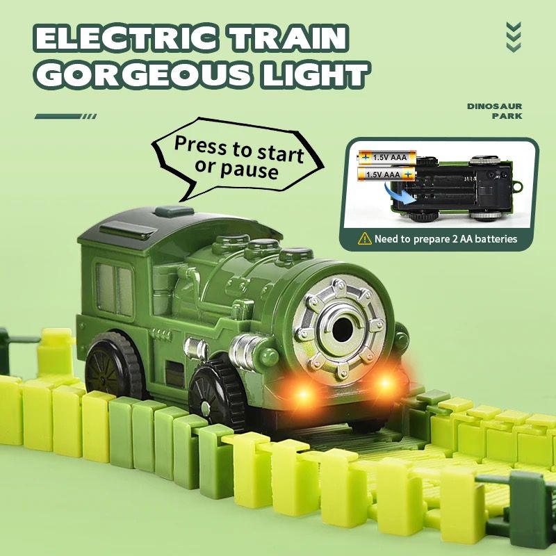 Dinosaur assembly track car with electric train with three carriages 121PCS