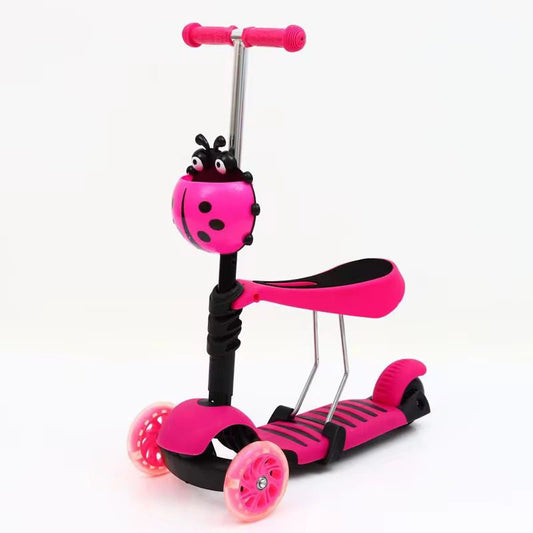3 in 1 Kids Push Scooter Adjustable Height Removable Seat LED Flashing 3 Wheels