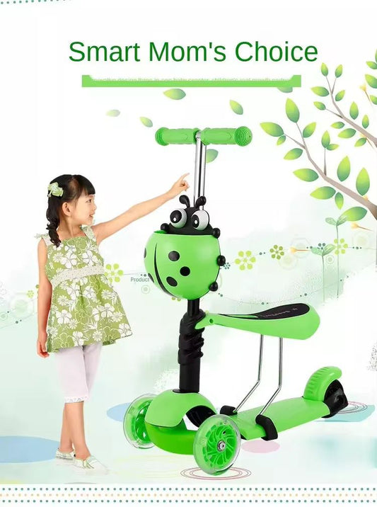 3 in 1 Kids Push Scooter Adjustable Height Removable Seat LED Flashing 3 Wheels