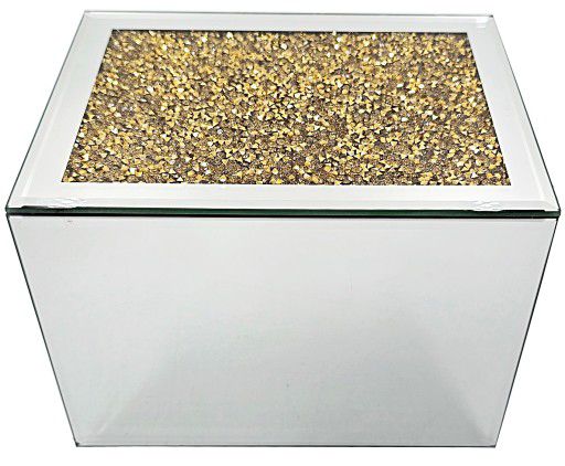 Mirrored crushed crystal 2 drawer jewellery box (gold)