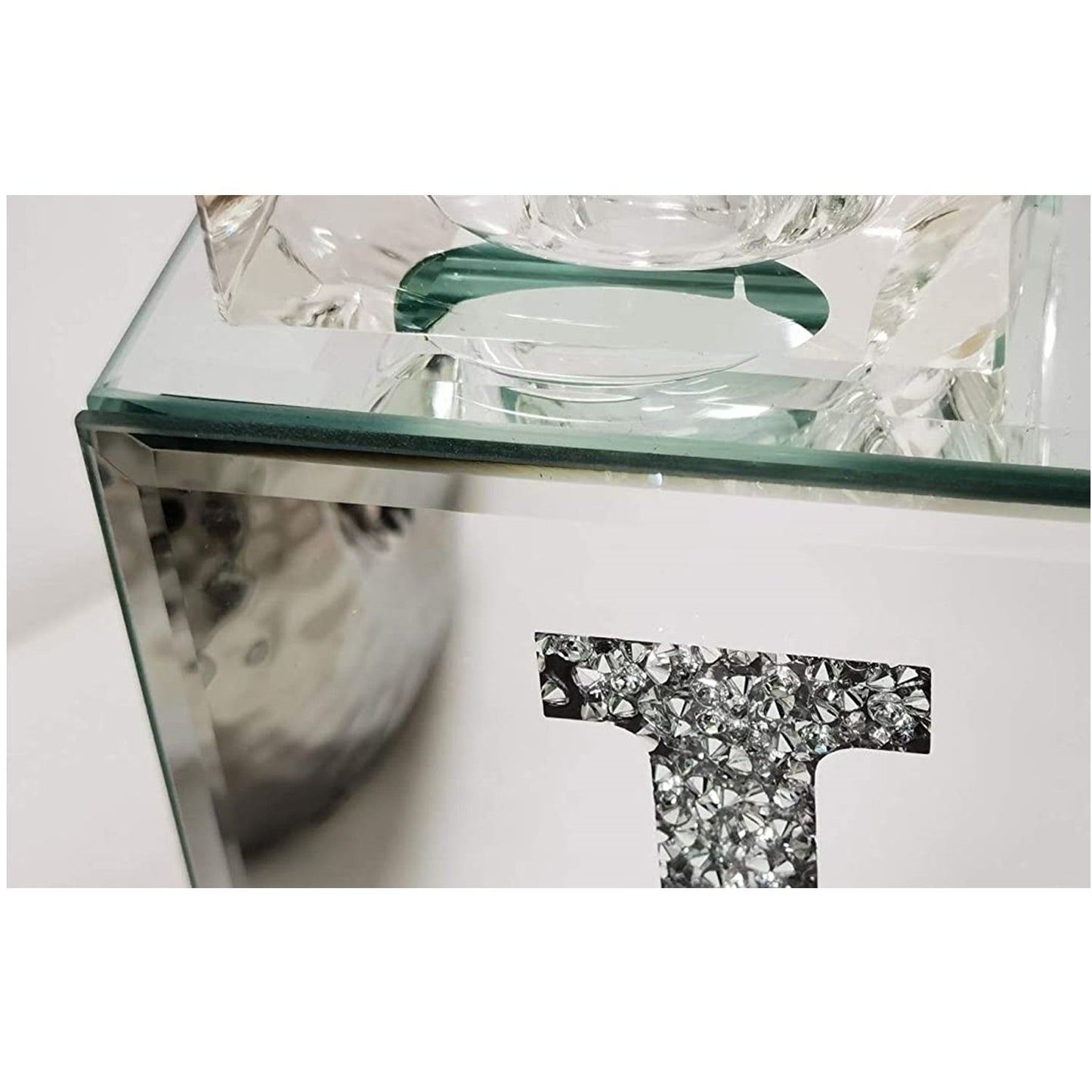Silver Sparkle Crushed Diamond LOVE Glass Candle Holder Stand