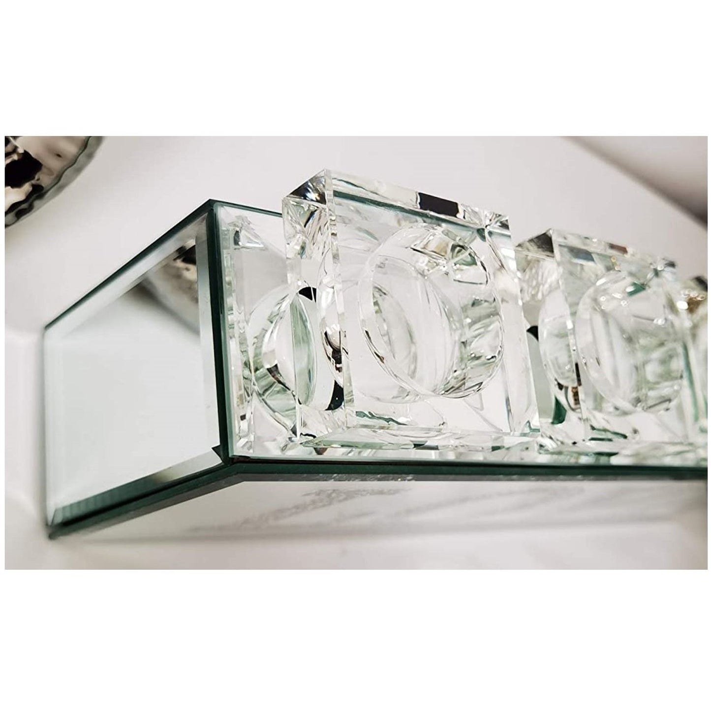 Silver Sparkle Crushed Diamond LOVE Glass Candle Holder Stand