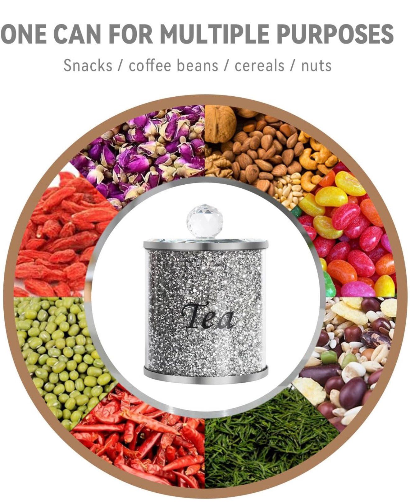 Tea Coffee Suger Canisters set Crushed Crystal