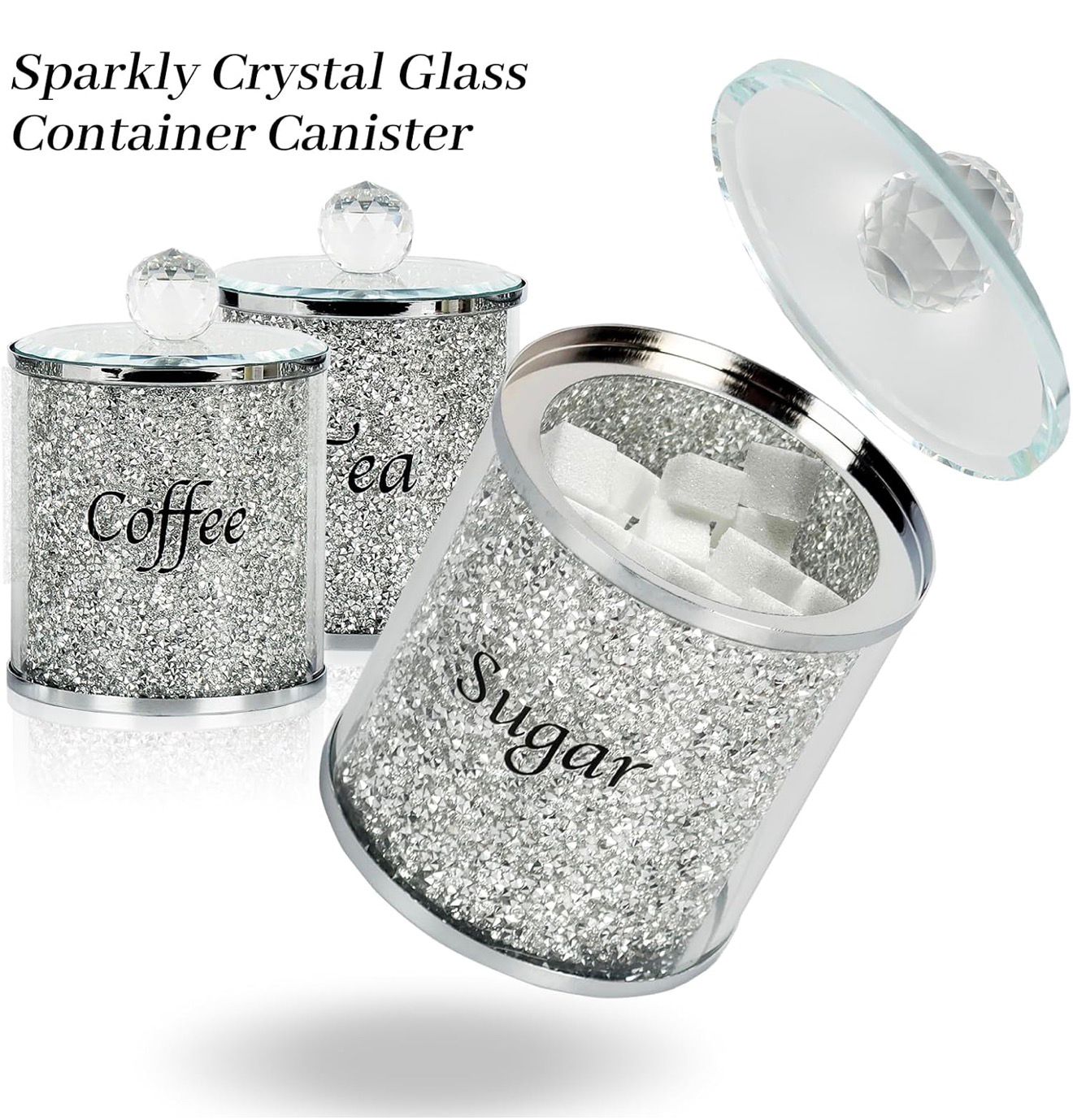 Tea Coffee Suger Canisters set Crushed Crystal