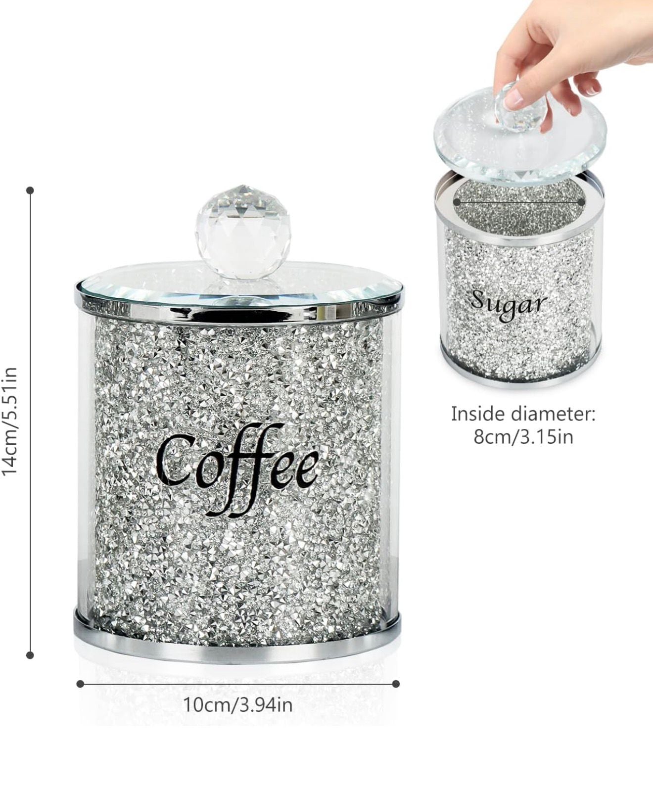 Tea Coffee Suger Canisters set Crushed Crystal