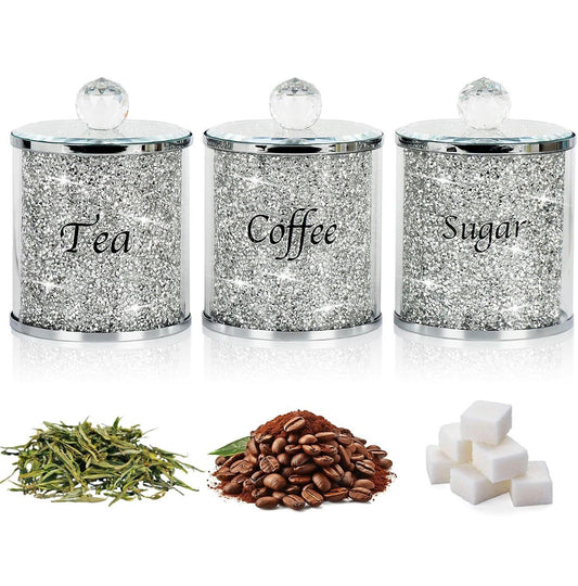 Tea Coffee Suger Canisters set Crushed Crystal
