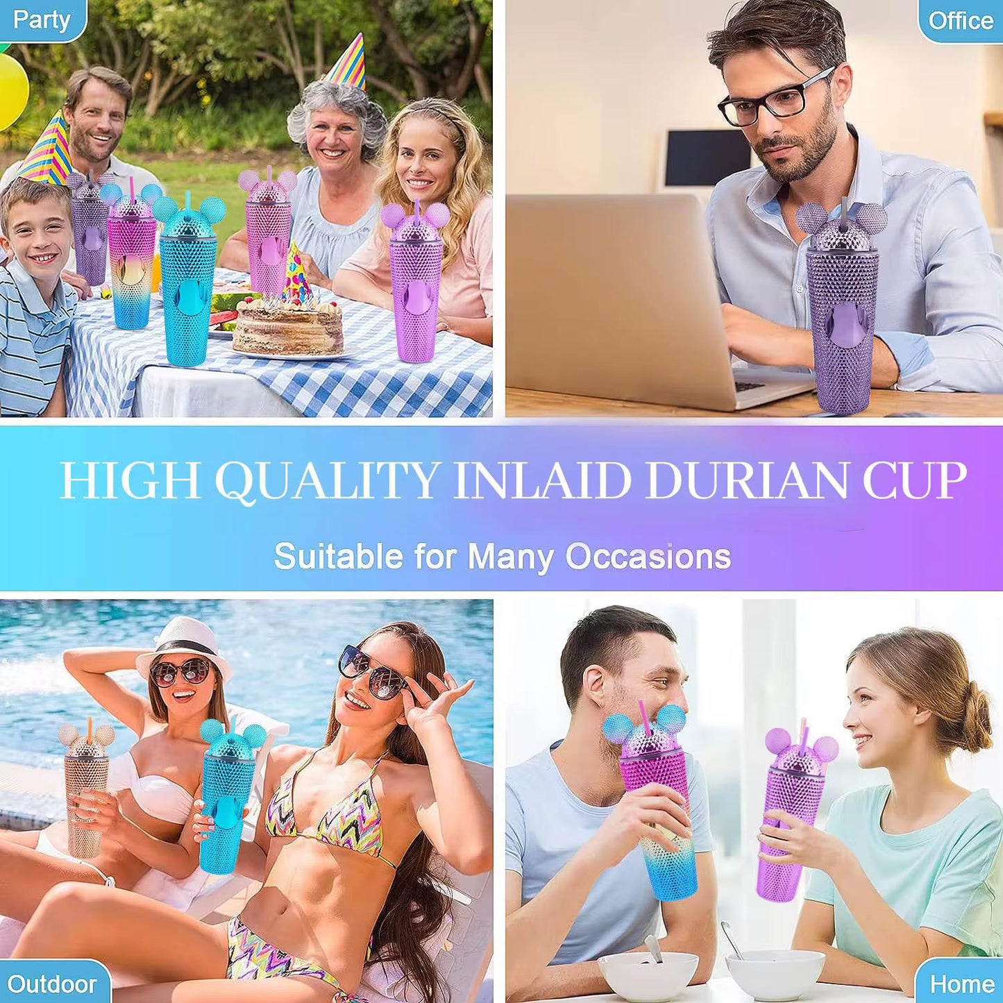 650ml Electroplated Durian Mickey Mouse Lid Electroplated Durian Cup