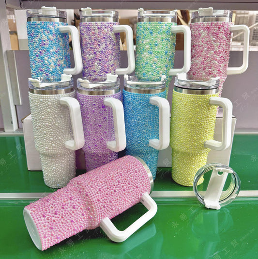 1200ml Pearl-Embedded Thermos Mug