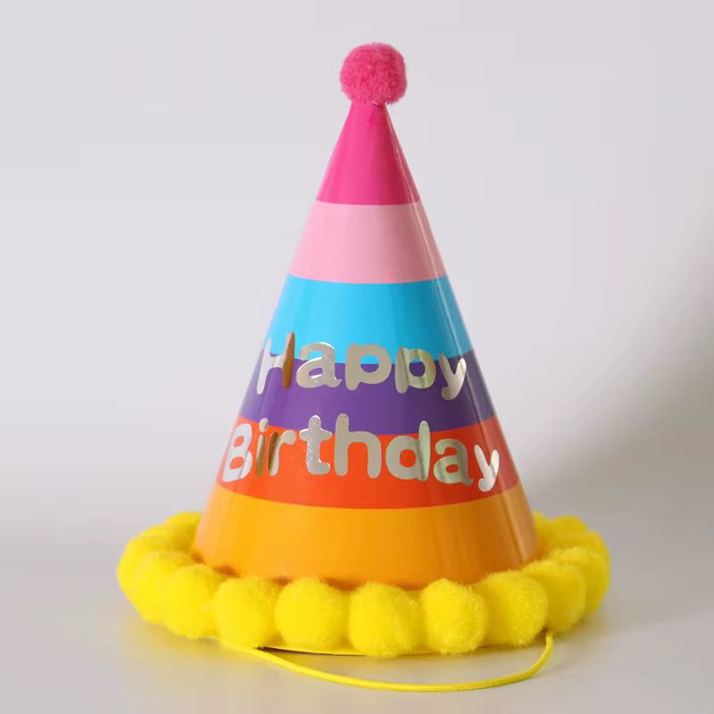 12pcs  Color Printed English Birthday Cap (Mixed Colors)34cm