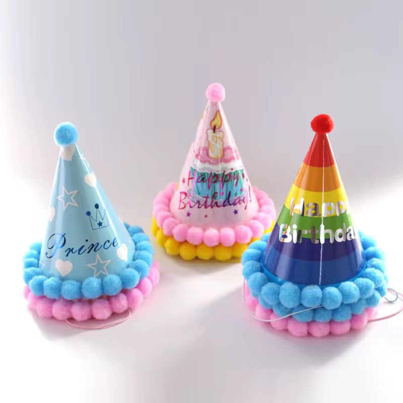 12pcs  Color Printed English Birthday Cap (Mixed Colors)34cm