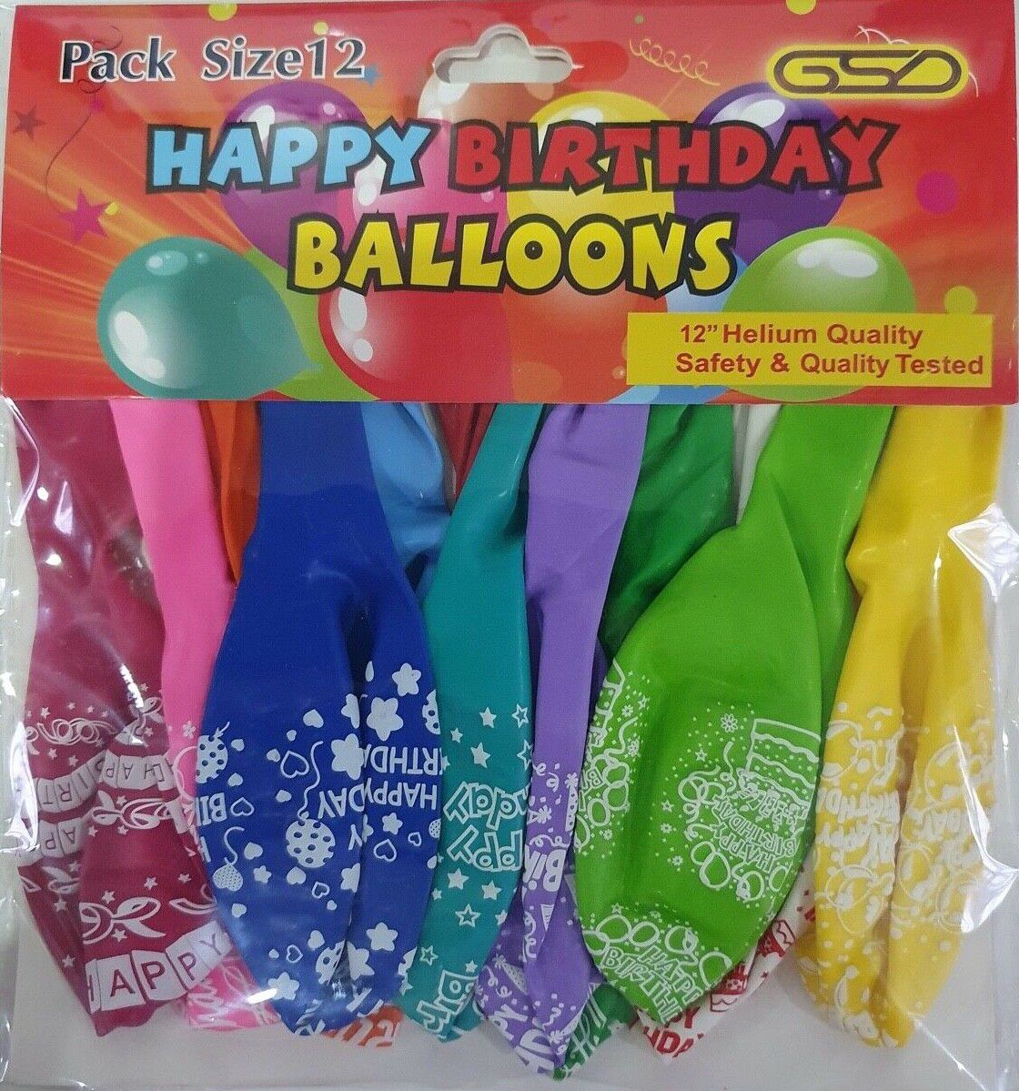 English birthday printed balloons, 6pcs/card, mixed colors