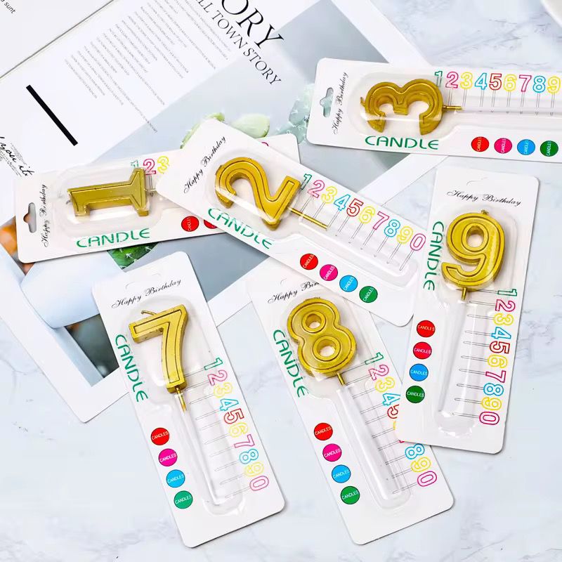 20pc Gold-plated number candles, mixed colors, numbers 0-9 mixed.