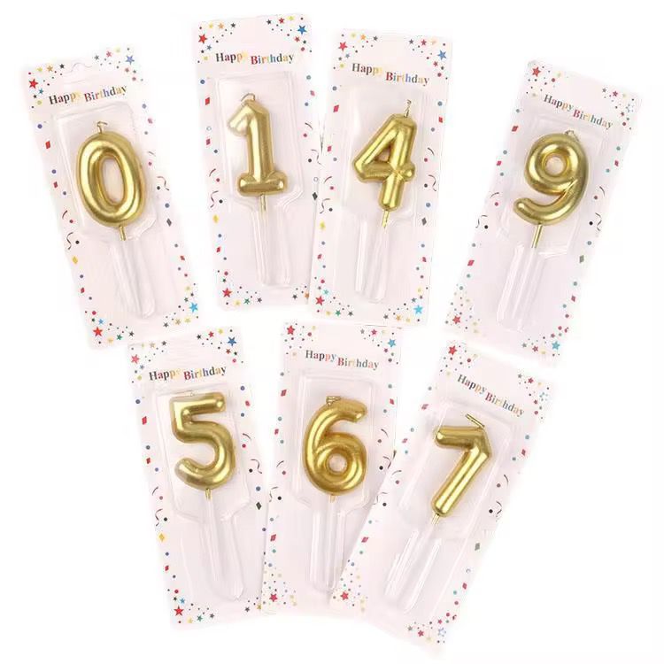 20pc Gold-plated number candles, mixed colors, numbers 0-9 mixed.