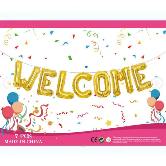 12pack WELCOME aluminum foil balloons, gold and silver blend