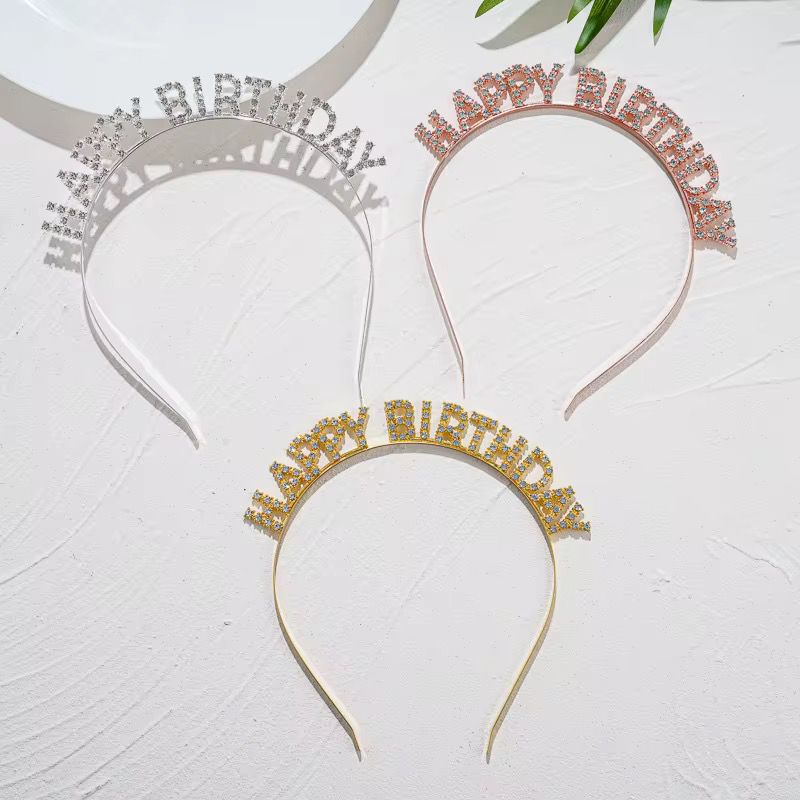 12pcs Gold and silver glitter English birthday shoulder strap + hair clip