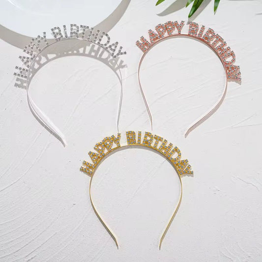 12pcs Gold and silver glitter English birthday shoulder strap + hair clip