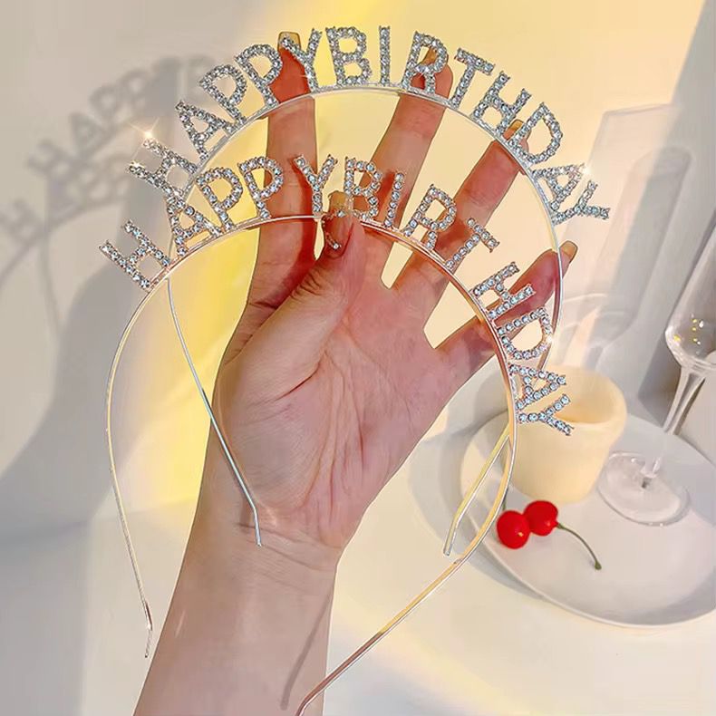 12pcs Gold and silver glitter English birthday shoulder strap + hair clip